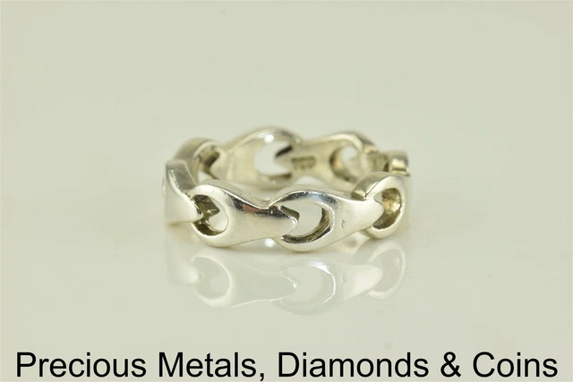 Sterling Silver 6mm Unique Tapered Circle Link Solid Band Ring 925 Sz: 8