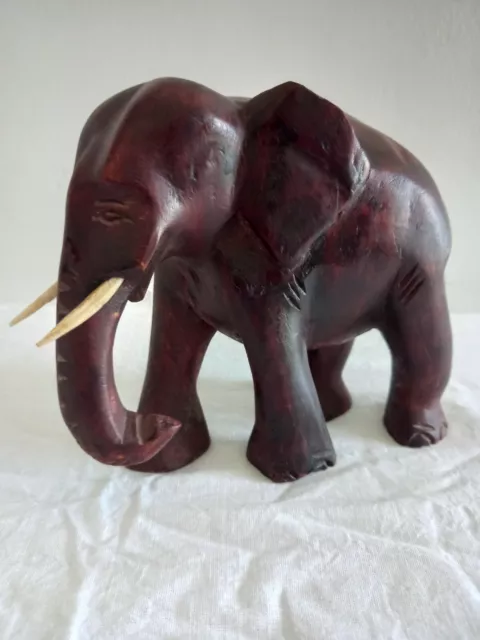 Wood Elephant Sculpture Hand Carved Lucky Statue Wooden Brown Figurine Craft