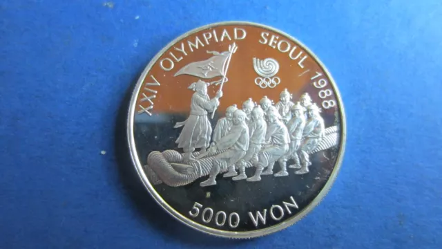 Süd-Korea Silber 5000 Won 1986 Olympiade 1988 Tauziehen in PP offen