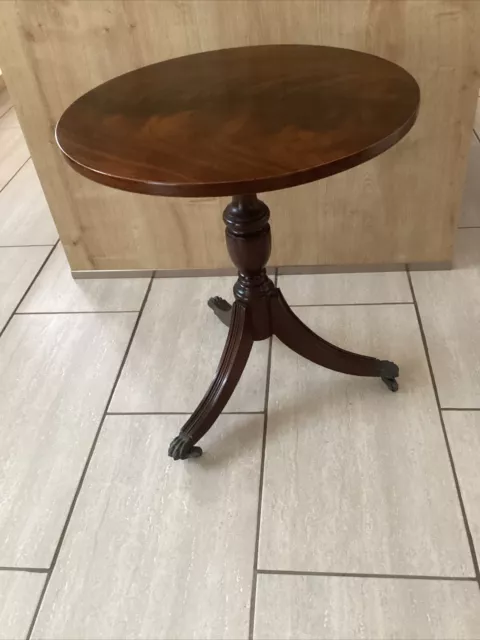 Vintage Mahogany Tripod Occasional Side Wine Table, Claw Feet Castors