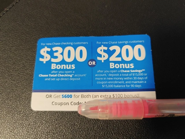 Chase bank coupon $600 when open new account