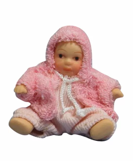 DOLLS HOUSE DOLL 1/12th SCALE MODERN BABY GIRL IN PINK JACKET