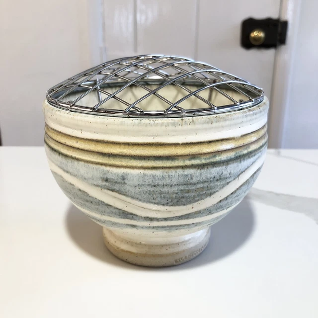 Ingleton Pottery Pedestal Rose Bowl Posy Vase Flower Frog Pot Pourri Vtg Studio