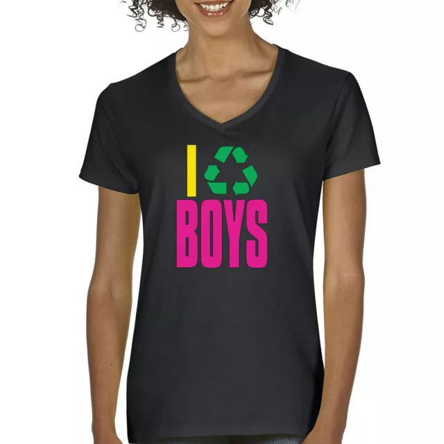 I Recycle Boys Puff Print Women's V-Neck T-shirt Funny Heartbreaker Dating Tee