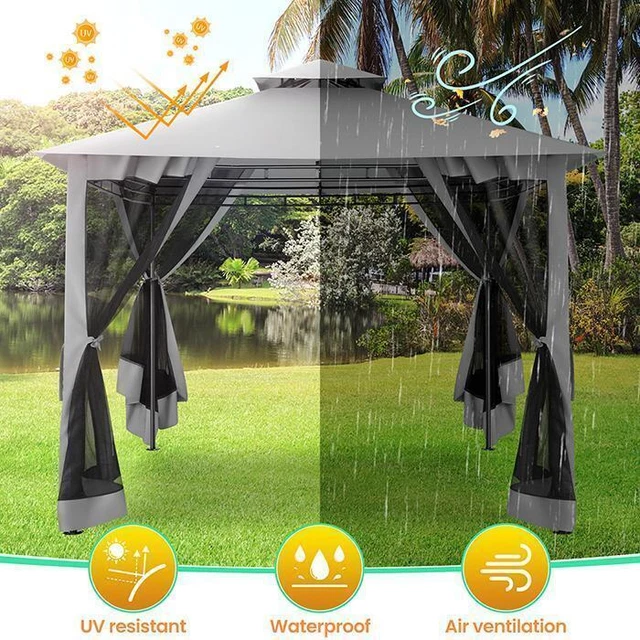 3X3M Pavillon Gartenpavillon Festzelt Faltpavillon mit Moskitonetz Pergolen