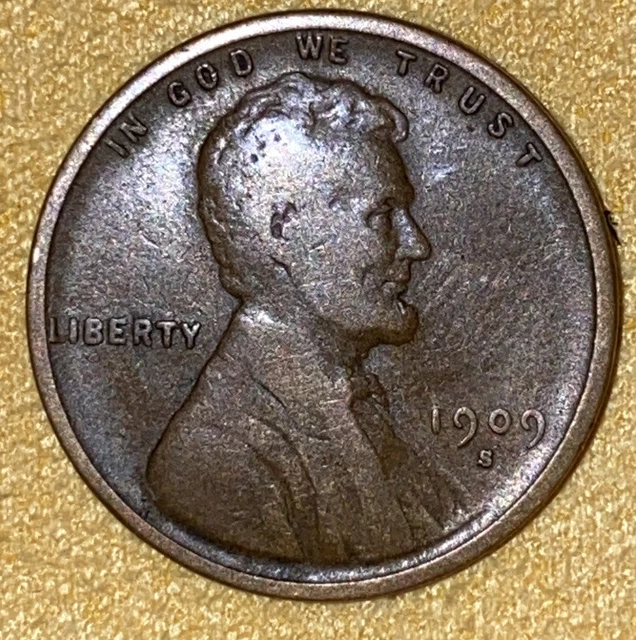 1909 S VDB Lincoln Wheat Cent Penny Key Date Partial Wheat LINES Worn/“Weak” VDB