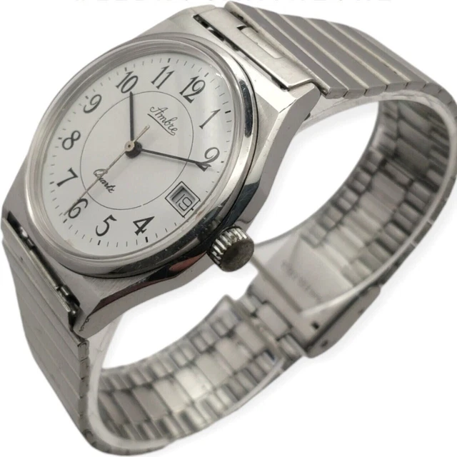 Montre Femme Vintage Marque AMBRE - Acier Inoxydable, Mouvement à Quartz, Style Classique