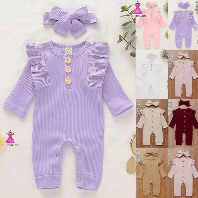 Newborn Baby Girl Romper Jumpsuit Clothes Set Knitted Bodysuit Headband Outfits