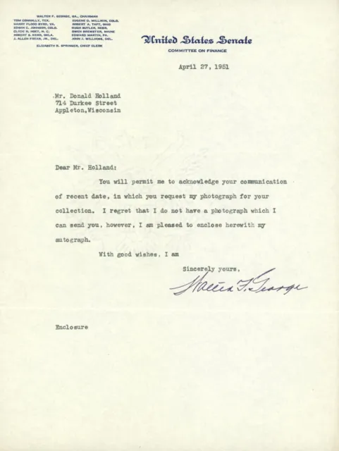 Senator Walter F. George Signed Letter