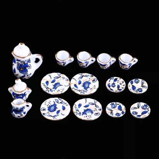 15Pcs 1:12 Dollhouse Miniature Tableware Porcelain Ceramic Tea Cup  FE