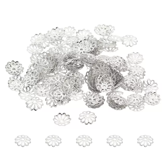 Flower Bead Caps, 200Pcs 9x1.5mm Hollow Metal Spacer Bead End Caps Silver White