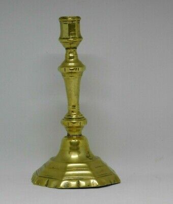 Queen Anne Candle Stick c1710 Seamed Brass, Eight Sided Base. Good Height