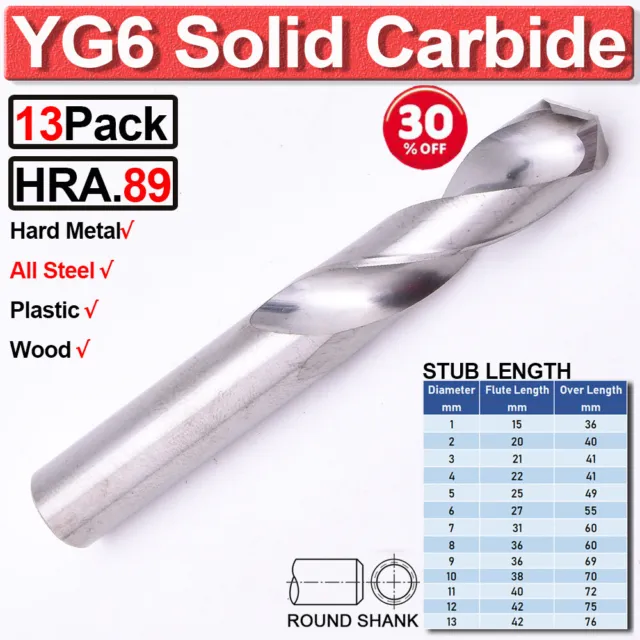 YG6 Tungsten Carbide Solid Carbide Stub Length Twist Drills Bit For Steel Metal