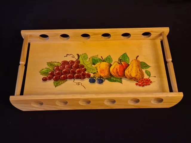 Vintage Tablett mit Griffen Holz Obstmotiv Trauben  L x B x H 43 x 23 x 6 cm
