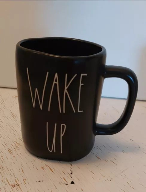 Rae Dunn "Wake Up" Ceramic Coffee Mug or Tea Cup 16 oz Black