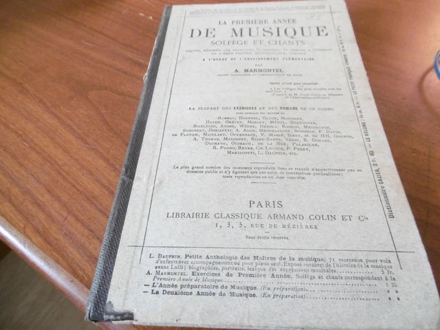 Livre ancien La première année de musique A.MARMONTEL "SOLFEGE ET CHANTS"