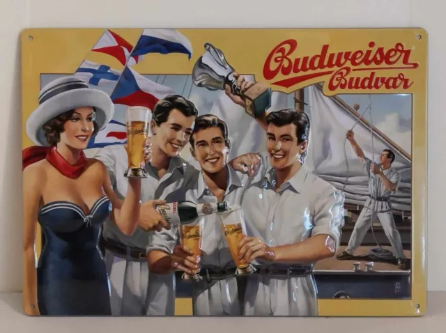 Budweiser Budvar Bier Blechschild,ca. 20 x 30 cm, Matrosen, Deko, 3-D,  Neu!