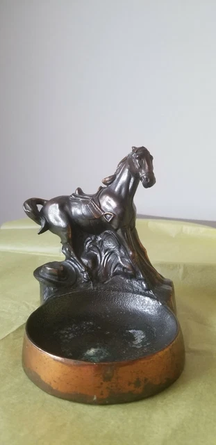 VINTAGE ANTIQUE NUART Creations NYC HORSE Ashtray Bronze Finish 1900S