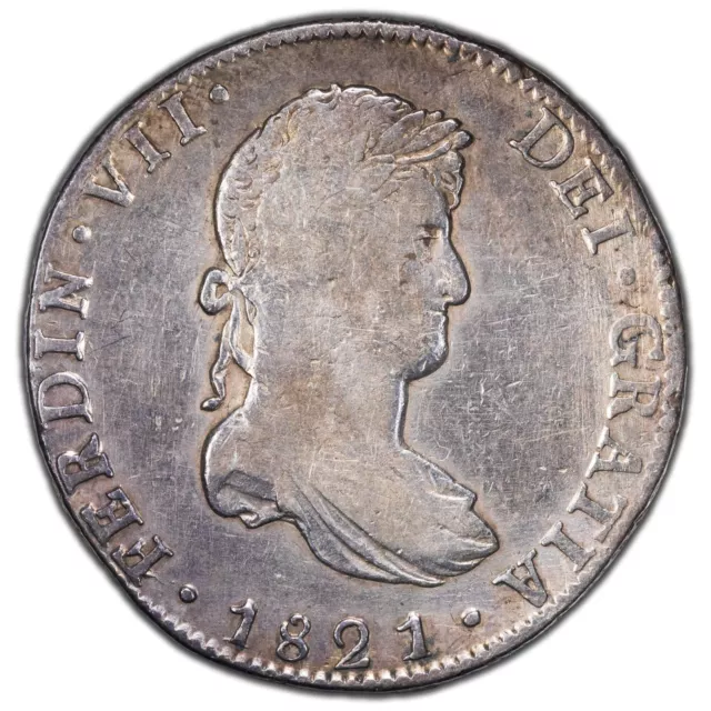 Mexico 1821 Mo-JJ 8 Reales Silver Coin KM #111 - Cleaned