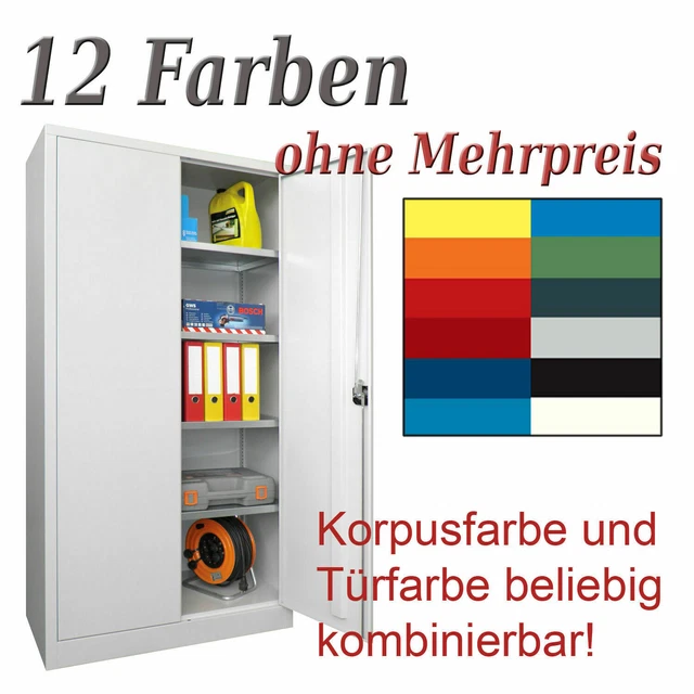 STAHLSCHRANK AKTENSCHRANK MATERIALSCHRANK BÜROSCHRANK 12 Farben 195x100x40 cm