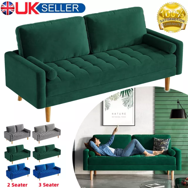 2 / 3 Seater Teddy Velvet Sofa with 2 Pillows Modern Couch Love Seat Settee Home