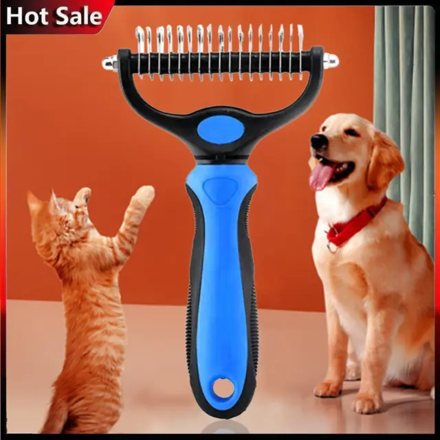 Limpiador de pelo de doble cara con cepillo de masaje para perros y gatos (azul-grande Si