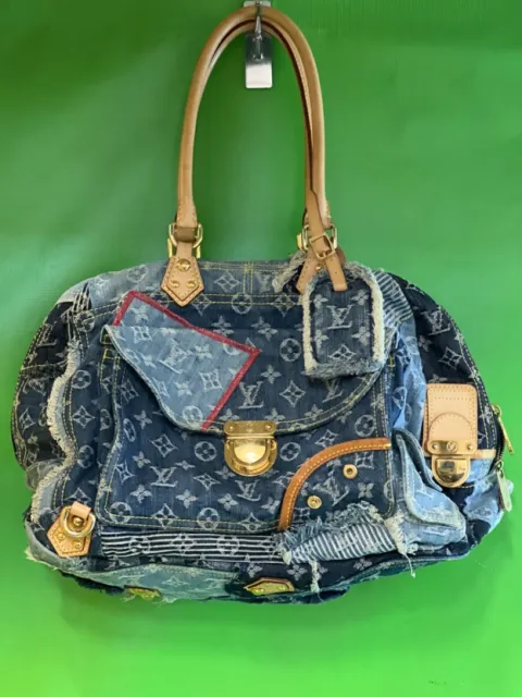 Louis Vuitton M95376 Bowly Monogram Patchwork Denim Shoulder Bag Blue Rare