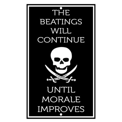 The Beatings Will Continue Until Morale Improves Novelty Funny Metal Sign 8 x 12