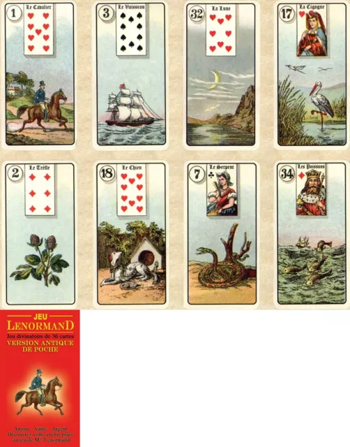 Mini Jeu Lenormand Antique de Poche - Jeu divinatoire de 36 Cartes