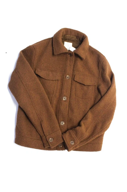 Joie Girls Solid Button Down Collared Textured Coat Brown Size Extra Small