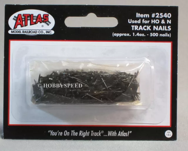 ATLAS 2540 HO & N SCALE TRAIN TRACK NAILS 500 PACK fastener pin black ATL2540