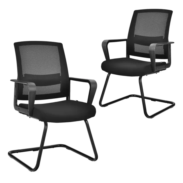 Set of 2 Conference Chairs Mesh Reception Office Guest Chairs w/Lumbar Support