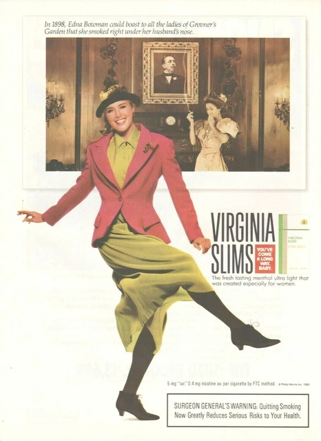 VIRGINIA SLIMS VINTAGE print ad from 1990 You've Come a Long Way Baby