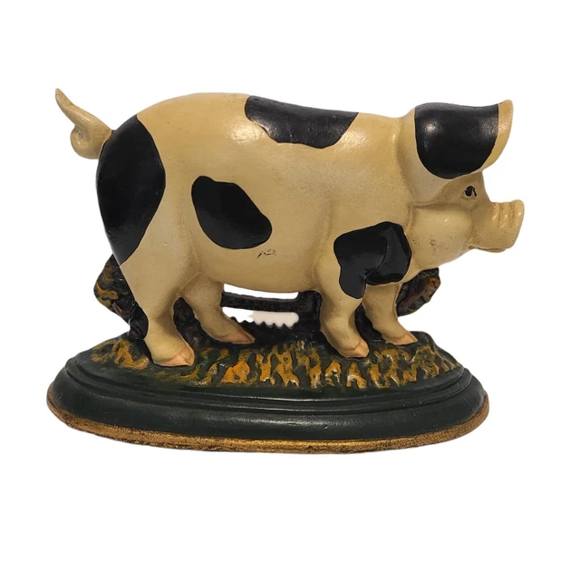 Cast Iron Pig in Front of Fence Rustic Farmhouse Country Doorstop