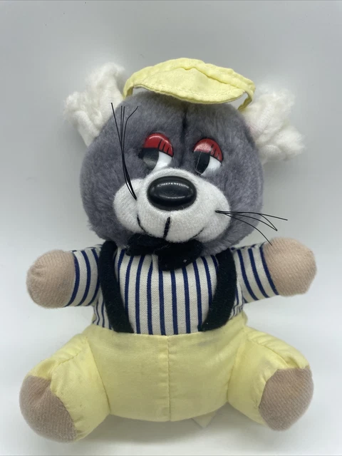 Vintage 1980s Plush ACME  Cartoon Mouse  Suspenders Visor Striped Shirt 7”