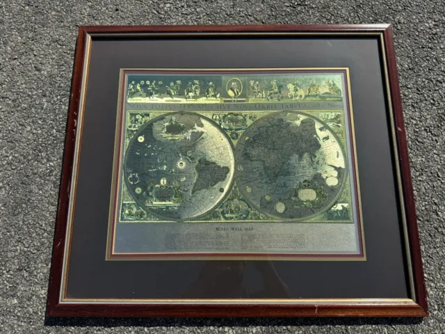 BLAEU WALL MAP Gold Foil New Old World Framed Nautical Exploration Vtg Wall Art