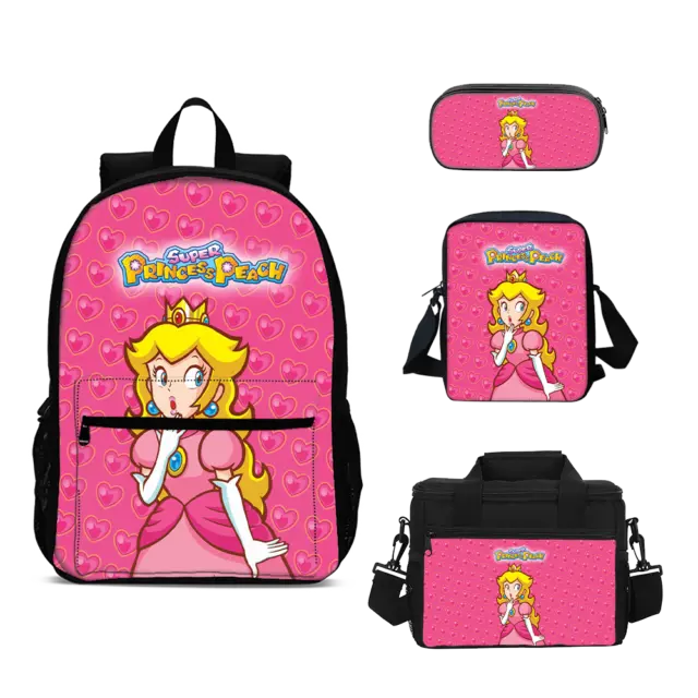 PRINCESS PEACH SUPER Mario Bros Backpack Set 4 Pieces Bookbag Lunch Bag ...