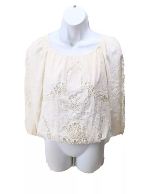 Alice + Olivia Embroidered Peasant Top Womens XS Beige Long Sleeve Bohemian