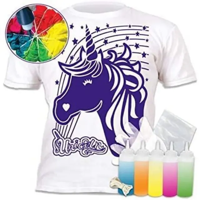 Kit de camisetas Splat Planet Unicorn hágalo usted mismo tye. Five Fabric 9-11 años, blanco