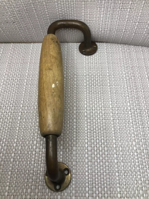 1 Antique Vintage Brass  Bronze And Wood Door Pull Handle Home Shop Investment