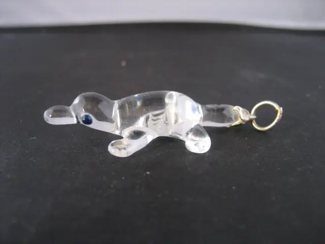 Vintage hand made clear glass and metal platypus necklaces pendant