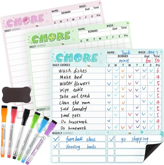 SUSUchens 2Pcs Note Message Checklist Kids Chore Chart To Do List Board Checklist Board Chore Charts Home Routine Planning Daily Routine Chart With 10 Detachable Cardstock (White - View #2