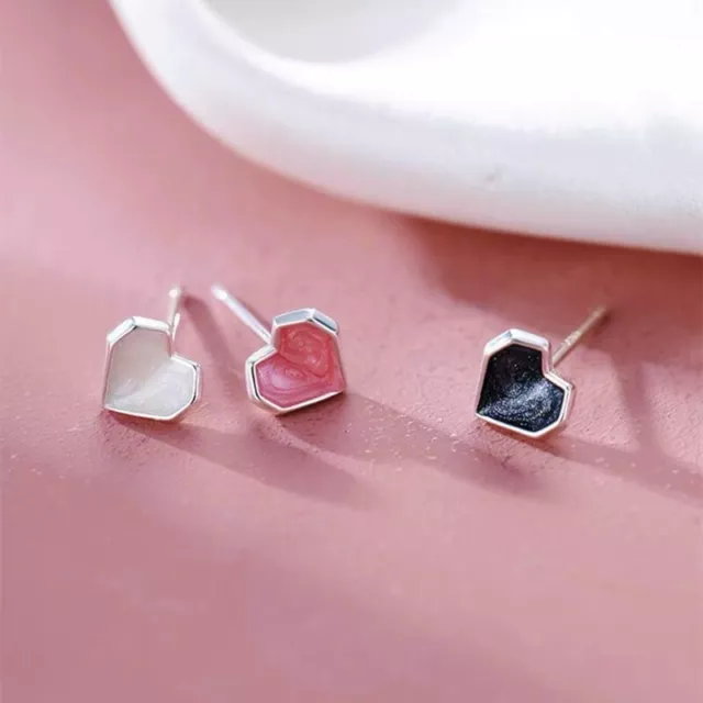 Cute Heart Stud Earrings Women Girls 925 Sterling Silver Jewellery Love Gift UK