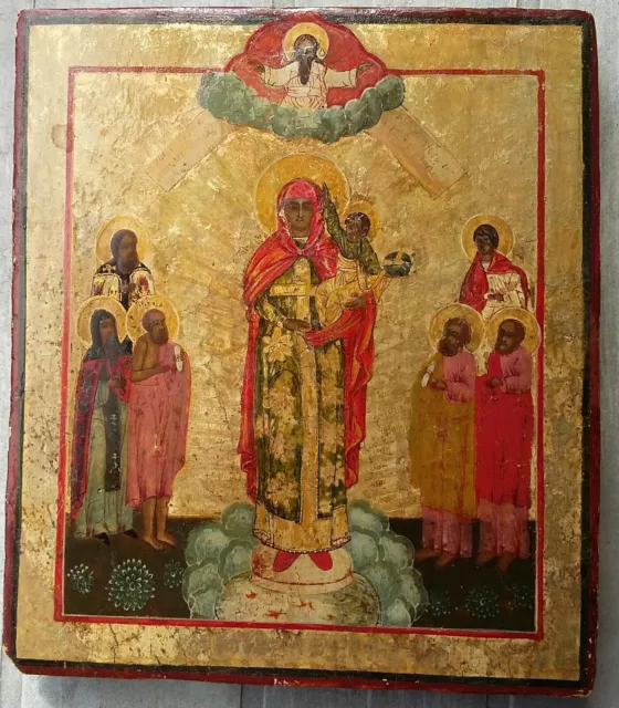 Original, alte russische Ikone,19 Jhd, "Gottesmutter und Heilige", 18x20,5, cm 