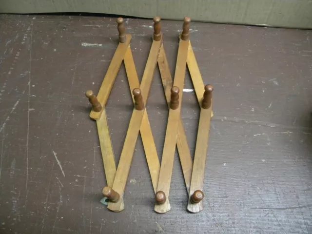 Vintage Expandable Wooden Accordion 10 Peg Wall Hanger Mug Coat Hat Jewelry Rack