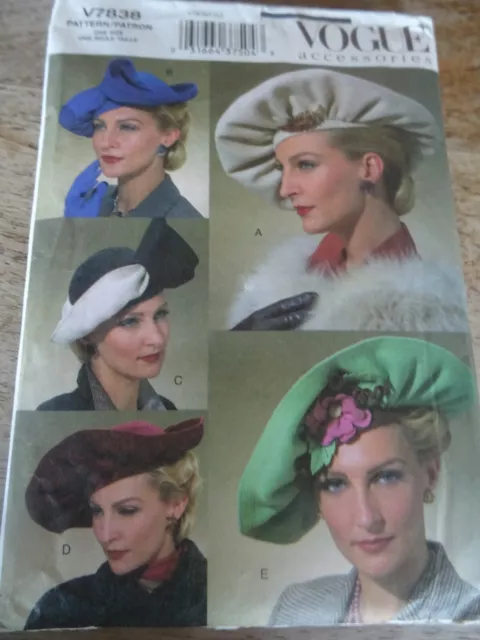 7838 Patron "Vogue 5 Creations  Chapeaux Chic Elegant Modeles Des Annees 50