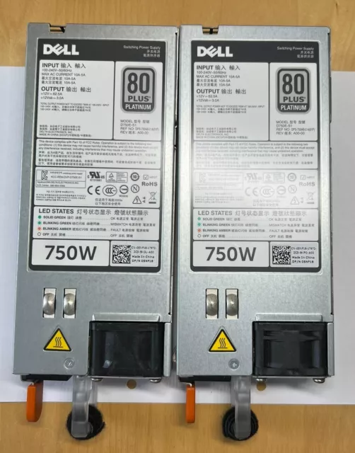 Genuine 750w Dell 05NF18 5NF18 D750E-S1 80 Plus Platinum Power Supply Unit PSUx2