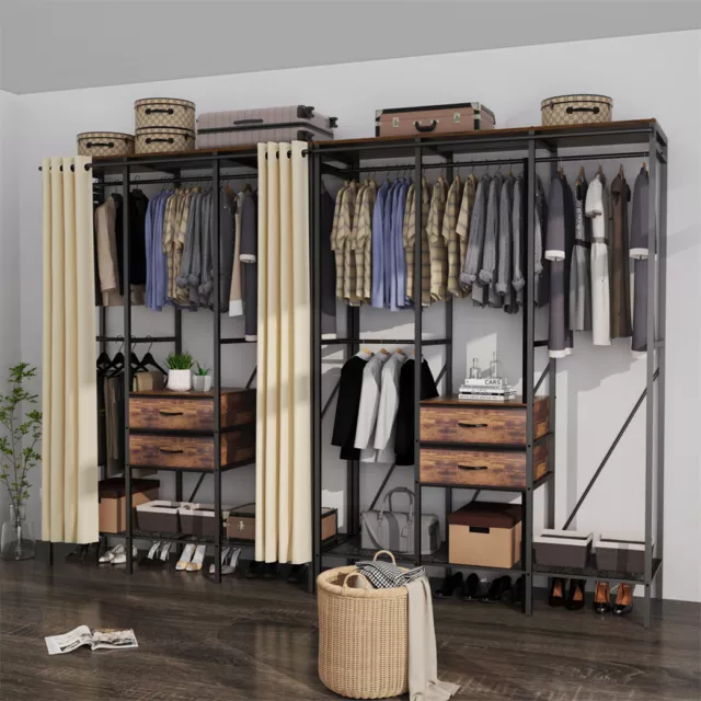 Industrial Clothes Rail Rack Rustic Coat Storage Cabinet Vintage Open Wardrobe