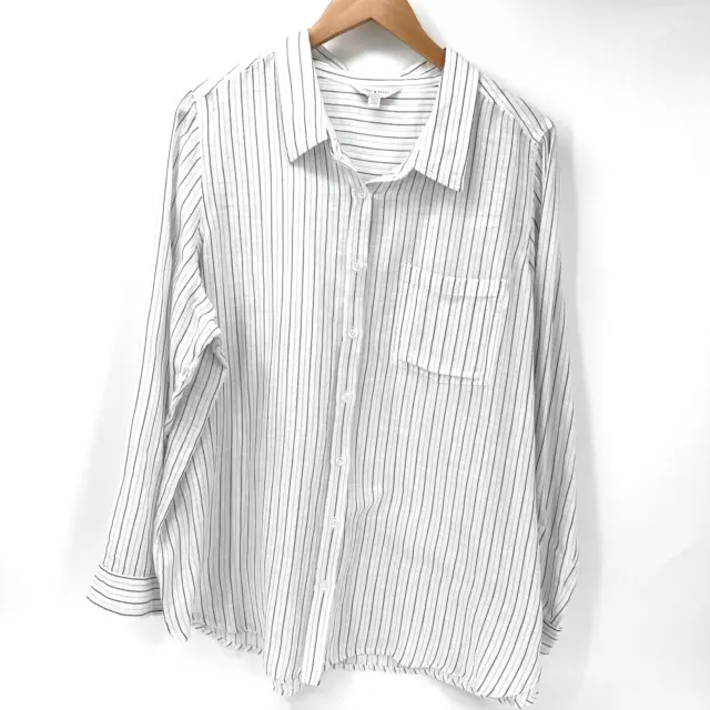 Lucky Brand Women's Blouse Button Up Size 1X Striped SOFT Semi Sheer Tunic Shirt