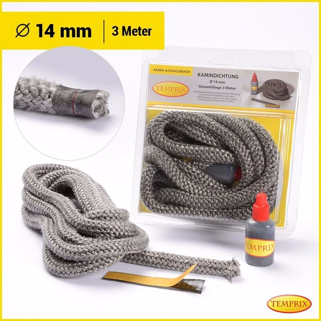 Temprix Cheminée & Four Joint Réfractaire Cordon D'Étanchéité Ø 14mm Rond 3 M De